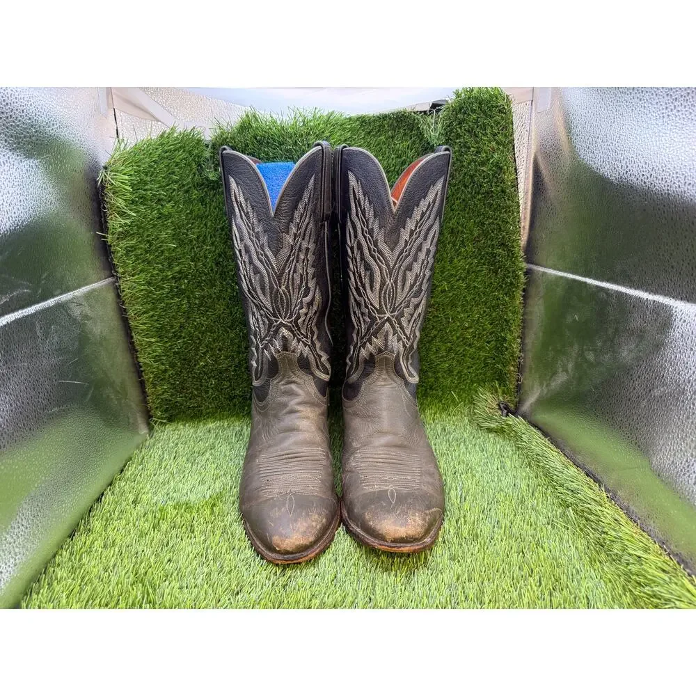 Lucchese Western Boot Men's 9.5 Black Leather Pull On Equestrian Cowboy Ranch